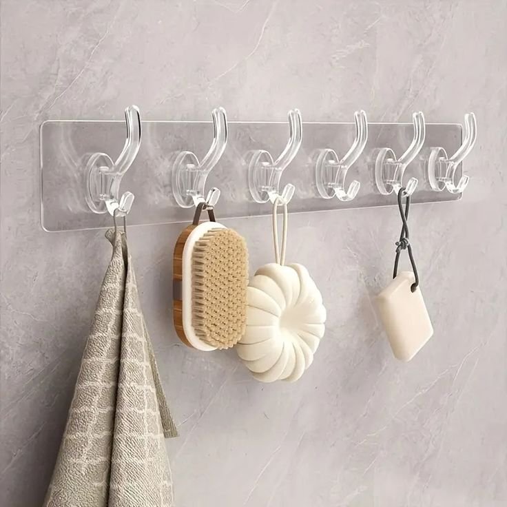 6 row Set No - Temu United Kingdom 6-Hook Transparent Self-Adhesive Wall Hanger - Image 1