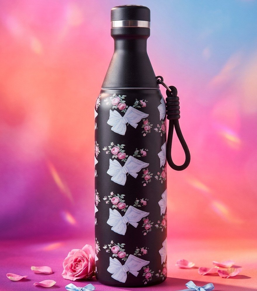 Gemini_Generated_Image_bmdcc2bmdcc2bmdc Luxury Floral & Bow Insulated Stainless Steel Water Bottle - Image 1