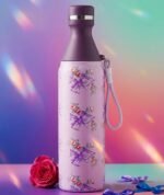 Luxury Floral & Bow Insulated Stainless Steel Water Bottle with Carry Loop
