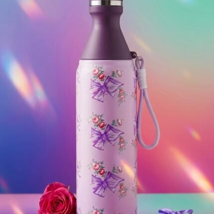 Luxury Floral & Bow Insulated Stainless Steel Water Bottle with Carry Loop