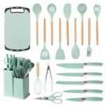 19-Piece Premium Silicone Cooking Utensils & Kitchen Knife Block Set