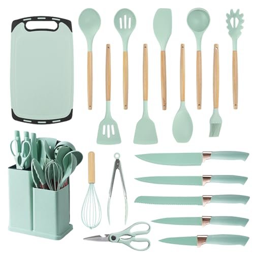Main_01 19-Piece Premium Silicone Cooking Utensils & Kitchen Knife Block Set - Image 1