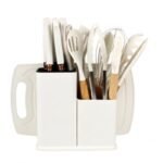 19-Piece Premium Off-White Silicone Cooking Utensils & Kitchen Knife Set