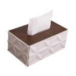 Modern Geometric Tissue Box Holder with Wooden Grain Lid