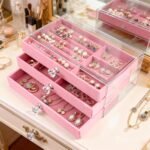 3-Layer Clear Acrylic Jewelry Organizer Box – Velvet Lined Storage Case with 3 Drawers for Rings, Earring, Bracelets & Necklaces