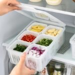 6-Compartment Fridge Storage Container with Removable Drain Baskets