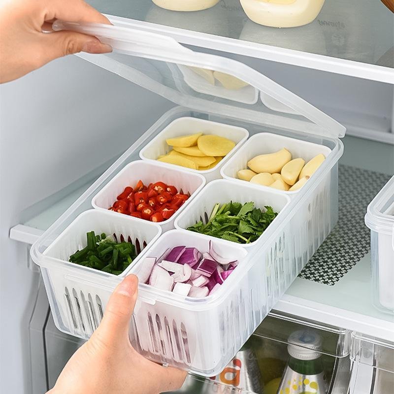 Sa001d882a7f9428c912b27f751aead1dk 6-Compartment Fridge Storage Container with Removable Drain Baskets - Image 1