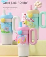 Cute Cartoon Insulated Sipper Tumbler with Handle & Straw - Image 2
