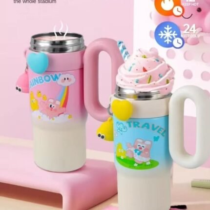 Cute Cartoon Insulated Sipper Tumbler with Handle & Straw