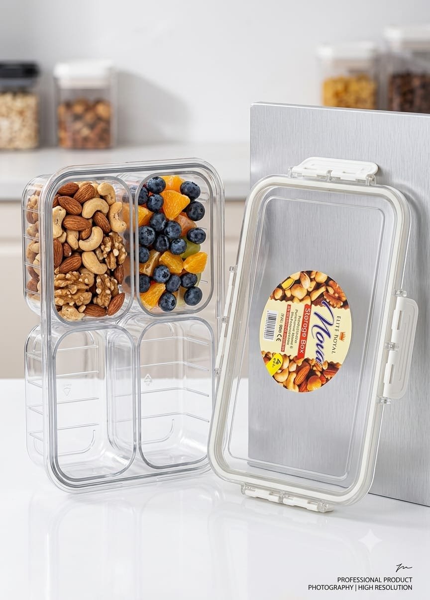 WhatsApp Image 2026-09-06 at 1.45.02 AM (1) 4-Compartment Clear Food Storage Box Container with Airtight Locking Lid - Image 1
