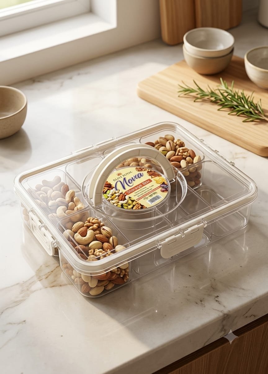 WhatsApp Image 2026-09-06 at 2.13.14 AM (1) 8-Compartment Clear Snack Box Organizer with Handle & Airtight Locking Lid - Image 1