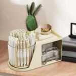 360° Rotating Makeup Brush Holder with 2 Clear Drawers - Image 5