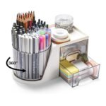 360° Rotating Makeup Brush Holder with 2 Clear Drawers - Image 4