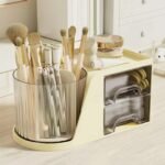 360° Rotating Makeup Brush Holder with 2 Clear Drawers